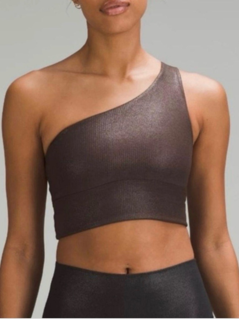 lululemon athletica One-Shoulder Crop Tank in Dark Brown shimmer